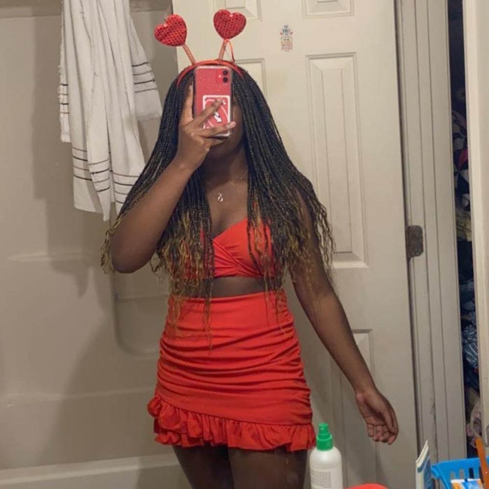 Red Strap Crop Top Outfit Two Piece Bodycon Set